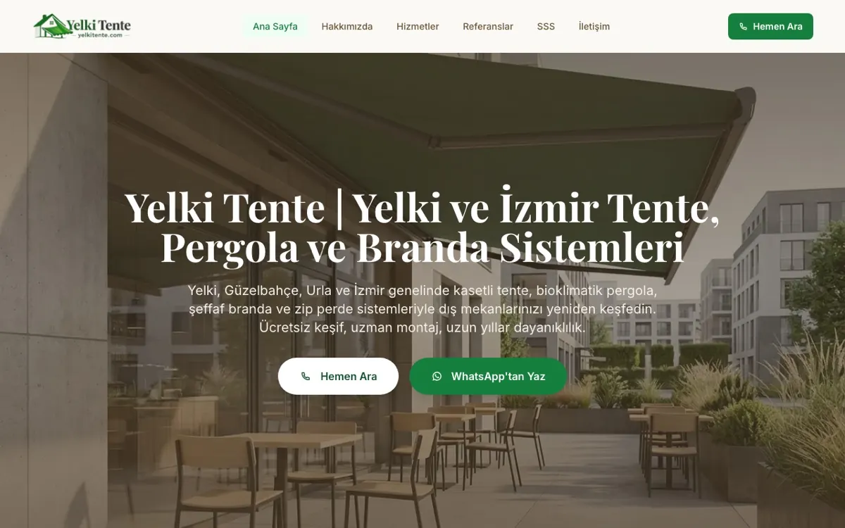 Yelki Tente web sitesi ekran görüntüsü