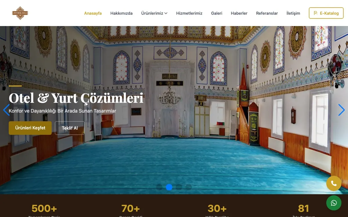 Zeybek Halı web sitesi ekran görüntüsü